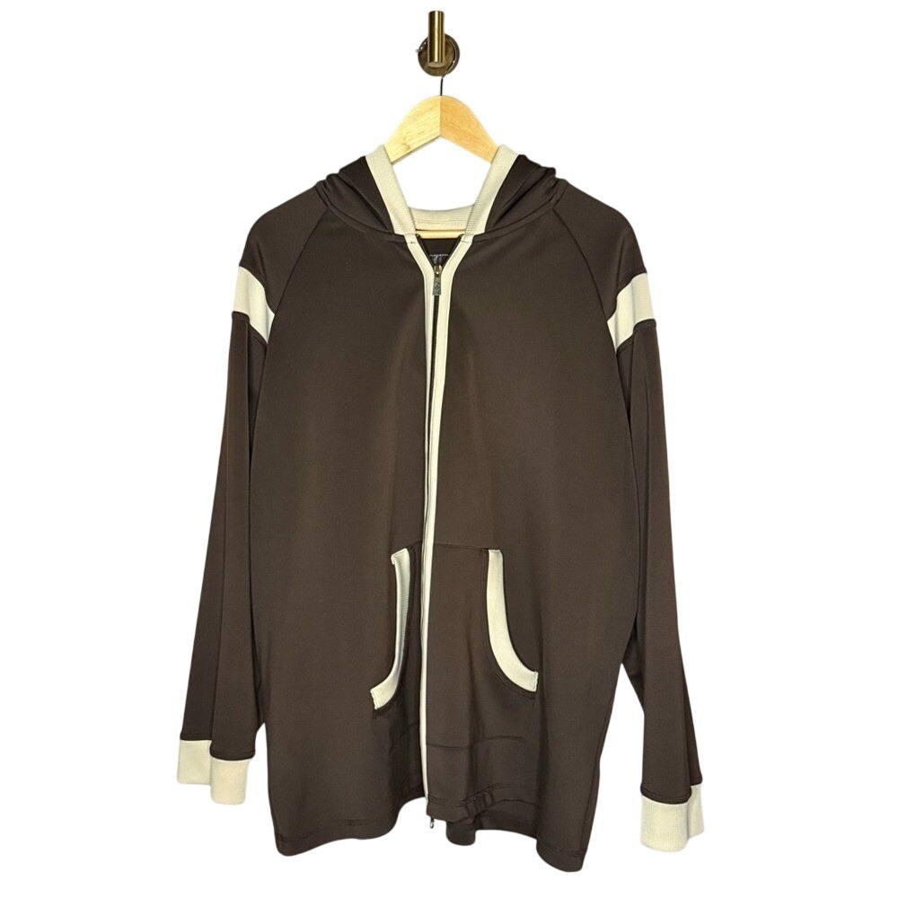 Armani Exchange Brown Zip Hoodie Plus Size 26/28 Sport Luxe Athleisure Jacket